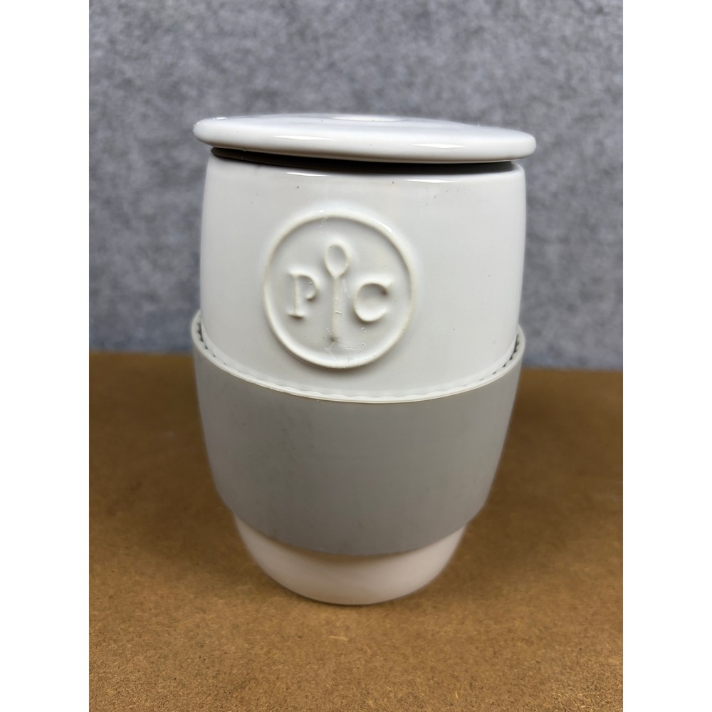 Pampered Chef Ceramic Egg Cooker White Gray Silicone Sleeve 1529 Microwave Safe